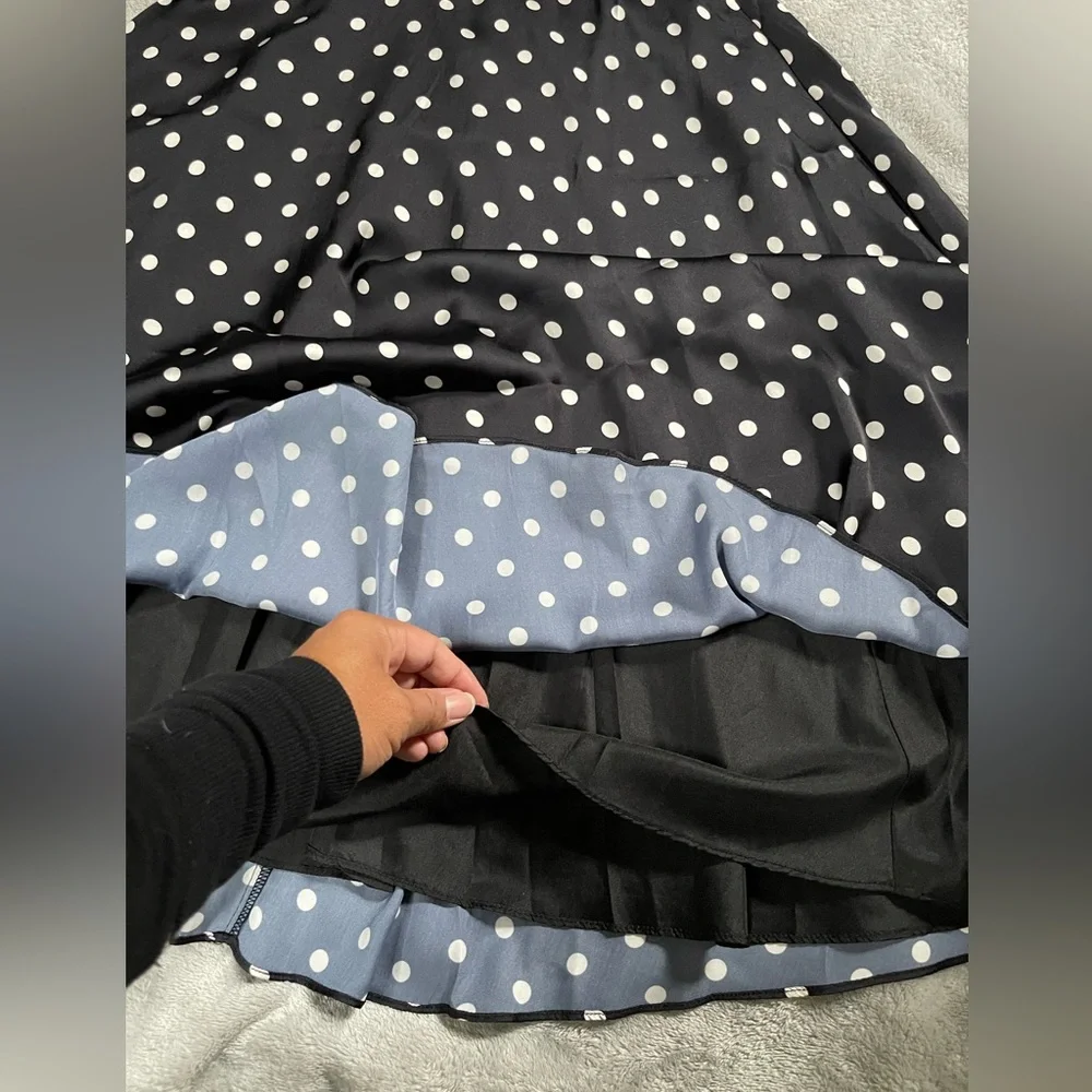 EUC Unique Vintage black with white polka dot dress size L - Picture 4 of 10